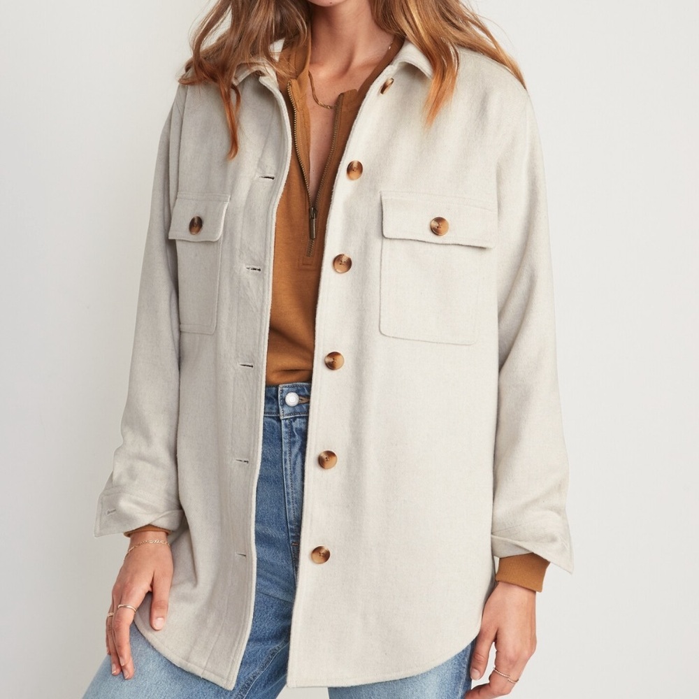 Old Navy Women’s Cream Soft-Brushed Utility Button Front Shacket Size XL